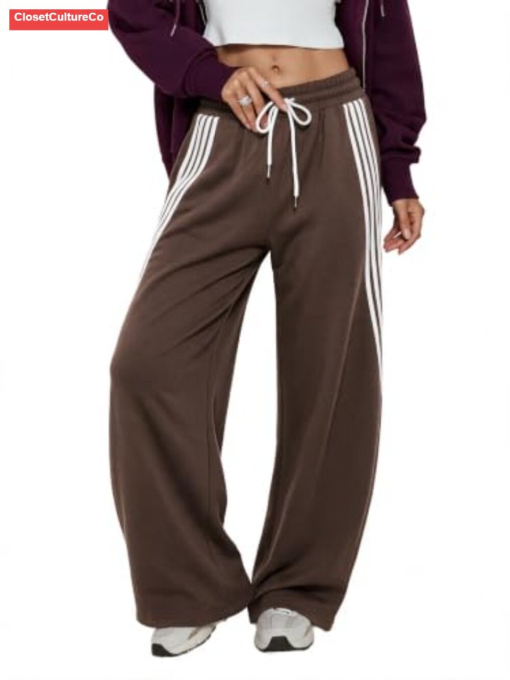 Barrel Leg Sweatpants High Waist Striped Track Pants Drawstring
